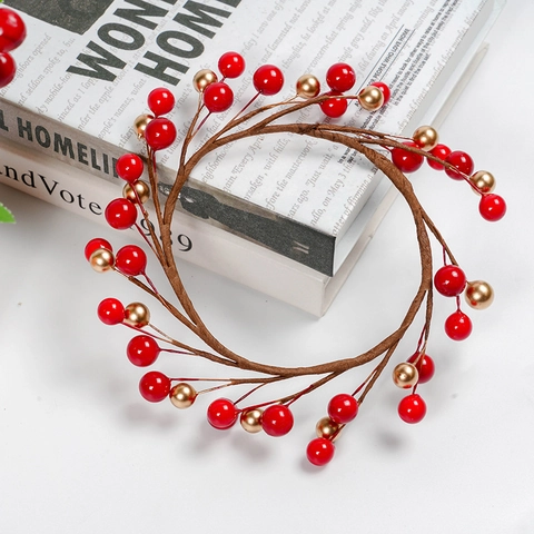 Artificial Berry Wreath Candle Ring For Christmas Home Decor Red Gold Foam Berries With Iron Wire Flexible Stem