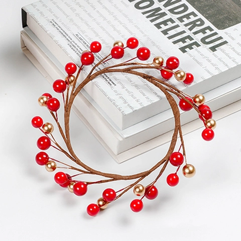 Artificial Berry Wreath Candle Ring For Christmas Home Decor Red Gold Foam Berries With Iron Wire Flexible Stem