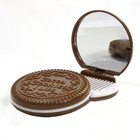 Portable Chocolate Cookie Makeup Mirror And Comb Cute Sandwich Pocket Mirror Compact Cosmetic Mirror For Women Daily
