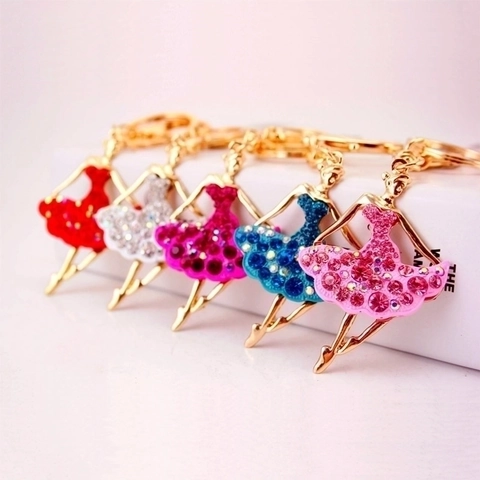 Elegant Ballet Dancer Keychain With Colorful Rhinestones And Gold Alloy Enamel Girl Bag Pendant Jewelry Gift