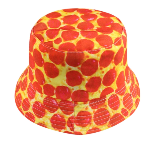 Omkeerbare Vissershoed Polyester Voedselprint Hamburger Frites Pizza Patroon Buiten Zonnehoed Unisex Casual