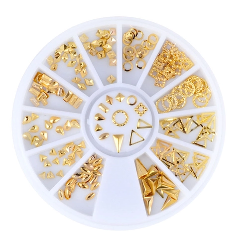 Nail Art Metal Rivets Studs Hollow 3D Gold Silver Alloy Moon Star Shell Geometric Decorations Rotating Wheel Box