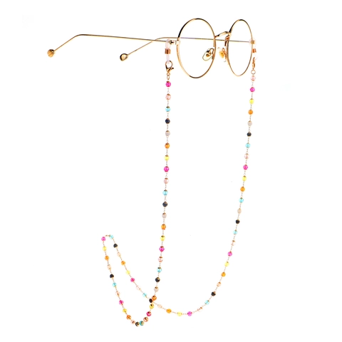 Colorful Crystal Beaded Glasses Chain Metal Gold Eyeglass Strap Holder Anti-Slip Anti-Lost Neck Cord Handmade Bohemian
