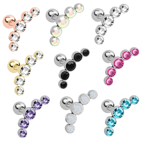 Stainless Steel Curved Five Stone Rhinestone Stud Earrings Inlaid Helix Cartilage Piercing Fashion Jewelry For Women