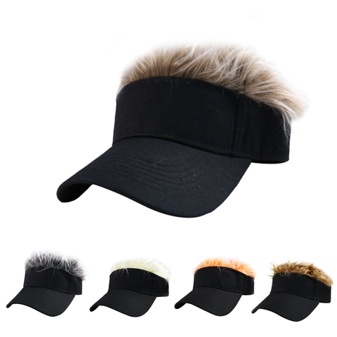 Funny Wig Baseball Cap With Synthetic Hair Cotton Sun Visor Novelty Party Headwear Adjustable Hip Hop Style