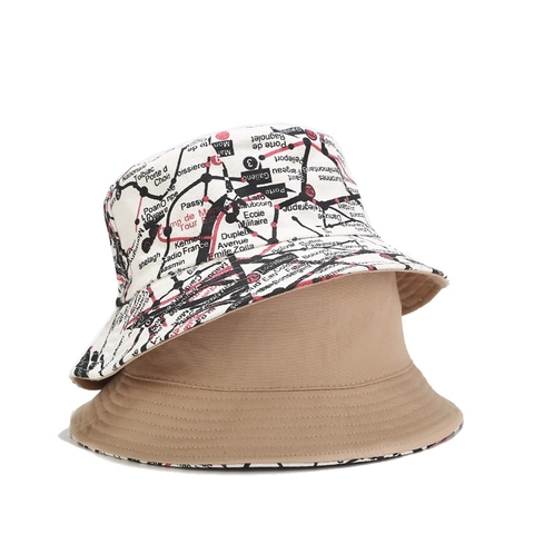 Cappello Alla Pescatora Reversibile Twill Di Cotone Stampa Mappa Metro Parigi Protezione Solare Hip Hop Unisex
