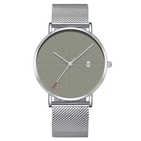Men Quartz Watch Minimalist Ultra Thin Stainless Steel Mesh Band Date Display Fashion Business Casual Wristwatch