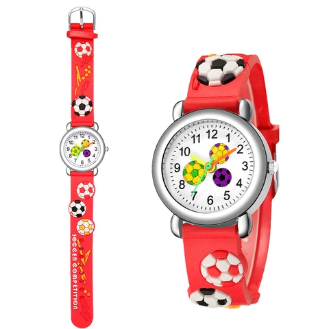Kids Quartz Watch 3D Soccer Pattern Silicon Strap Analog Sport Cartoon Wristwatch For Boys Girls
