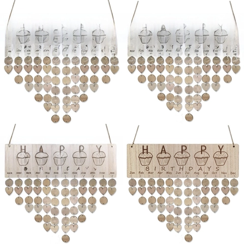 Family Birthday Reminder Calendar Wooden Hanging Wall Board Heart Round Tags Home Decor Rustic Anniversary Gift