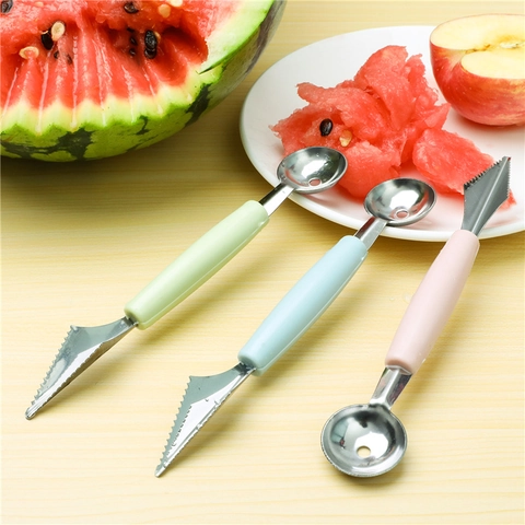 Stainless Steel Dual Purpose Fruit Baller Scoop And Carving Knife Tool For Watermelon Melon Platter Ice Cream