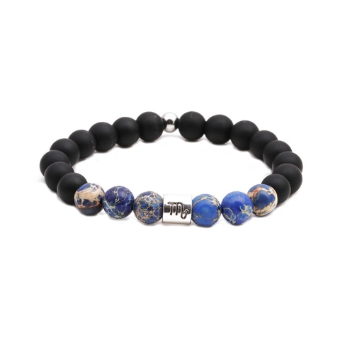 Zodiac Sign Beaded Bracelet Imperial Stone Matte Black Onyx Elastic Jewelry Gift For Men Women Astrology Theme