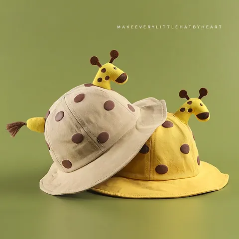 Kids Giraffe Bucket Hat Cotton 3D Animal Ears Horns Tail Polka Dot Cute Sun Protection For Baby Toddler Boys Girls