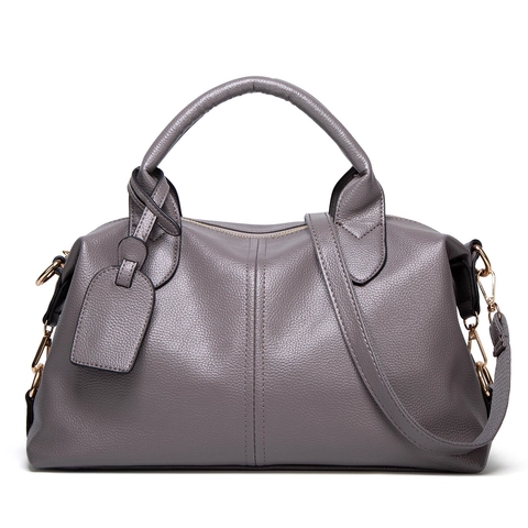 Litchi Pattern PU Leather Boston Handbag With Detachable Shoulder Strap Large Capacity Casual Satchel Tote For Women