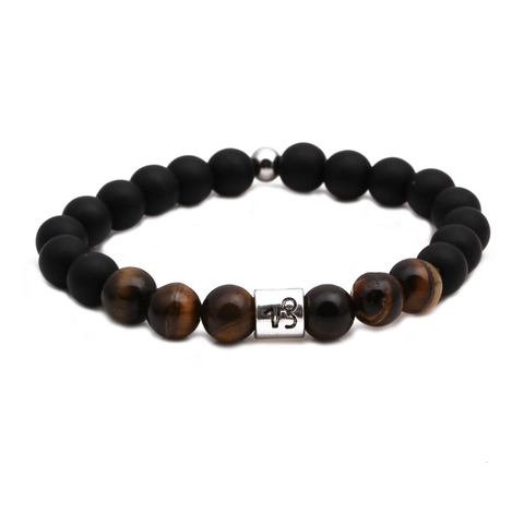 Zodiac Beaded Bracelet Matte Black Stone Tiger Eye Natural Gemstone Constellation Charm Jewelry For Men Women Couples