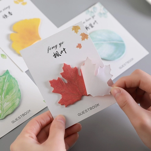 Leaf Shaped Sticky Notes Creative Ginkgo Maple Mulberry Decorative Self Adhesive Memo Pads For Student Office Stationery