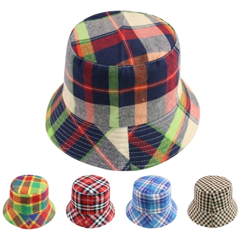 Vintage Geruite Vissershoed Ruitjespatroon Katoen Polyester Zonbescherming Outdoor Visserspet Voor Heren Vrouwen
