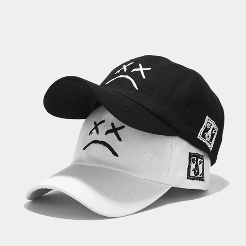 Gorra De Béisbol De Algodón Bordado De Cara Triste Sombrero Con Visera Ajustable Moda Streetwear Protección Solar Unisex