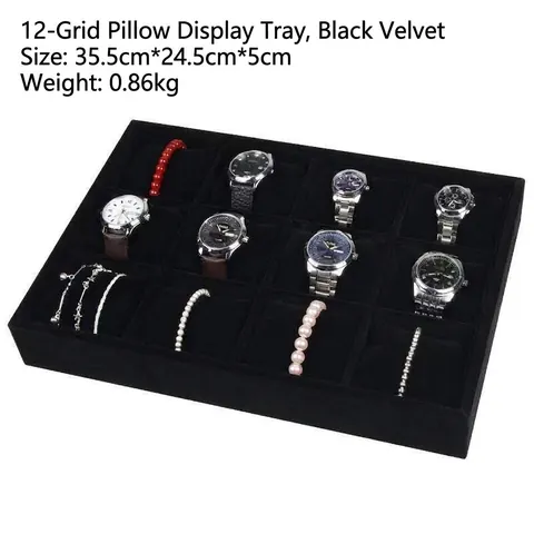 Watch Display Tray Jewelry Organizer Multi Slot With Removable Pillows Velvet Linen Showcase Storage Holder