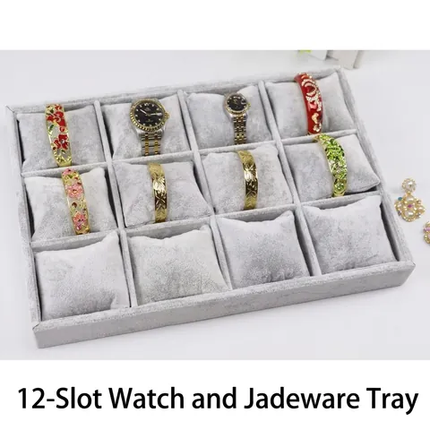 Watch Display Tray Jewelry Organizer Multi Slot With Removable Pillows Velvet Linen Showcase Storage Holder