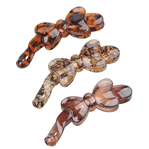 Vintage Bow Knot Banana Hair Clip Resin Tortoiseshell Amber Pattern Elegant Side Clip For Women Hair Styling Accessory