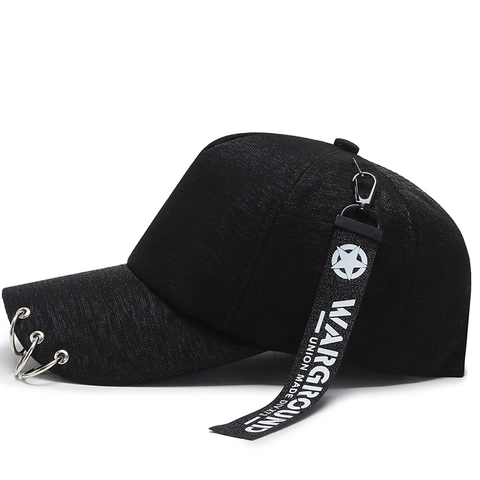 Gorra De Béisbol Hip Hop De Tendencia Con Anillos Metálicos Y Cinta Lateral Sombrero De Sol Streetwear Ajustable