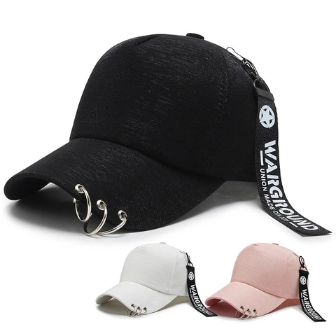 Gorra De Béisbol Hip Hop De Tendencia Con Anillos Metálicos Y Cinta Lateral Sombrero De Sol Streetwear Ajustable