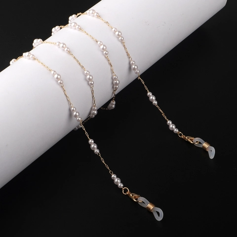 Catenella Per Occhiali Elegante Perla Artificial Lega Oro Cordino Antiscivolo Per Occhiali Da Sole E Da Vista Donna