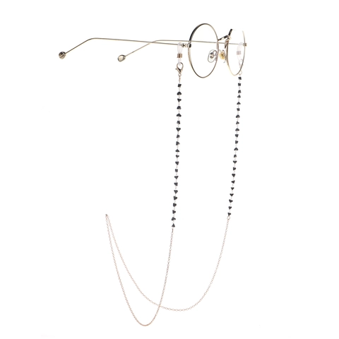 Glasses Chain Gold Metal With Black Triangle Beads Anti-Slip Silicone Loops Fashion Sunglasses Strap For Women