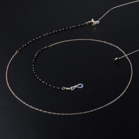 Glasses Chain Gold Metal With Black Triangle Beads Anti-Slip Silicone Loops Fashion Sunglasses Strap For Women
