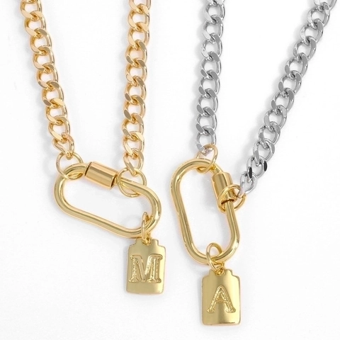 Cuban Chain Ketting Met Initial Letter Hanger Koper 18K Verguld Zirkoon Hip Hop Punk Mode Sieraden Voor Heren Dames