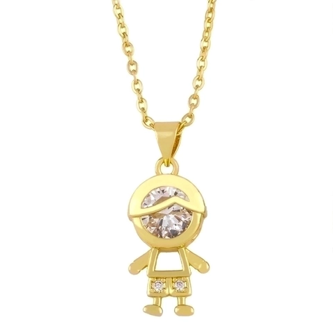 Collana Con Ciondolo Ragazzo E Ragazza Carino Rame Placcato Oro 18K Zirconia Cubica Intarsiato Gioielli Regalo Per Donne