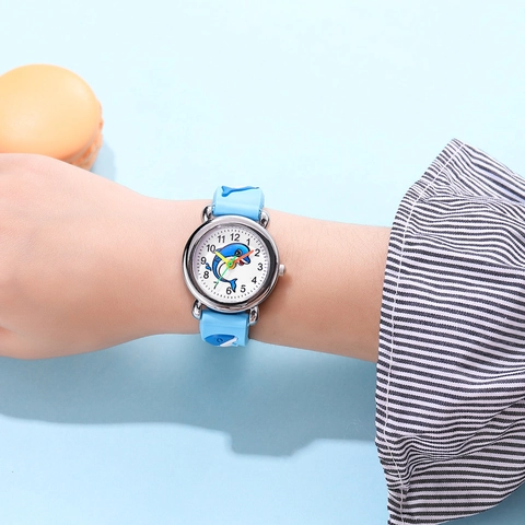 Cartoon Dolphin Quartz Watch For Children 3D Animal Pattern Silicon Strap Analog Dial Colorful Hands Casual Wristwatch Boys Girls Gift