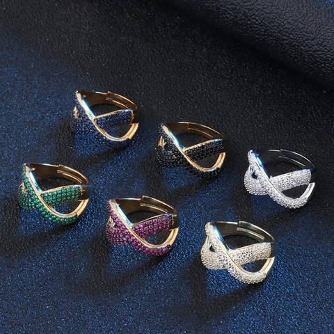 Anello Aperto a Croce Infinity con Zirconia Cubica Colorata per Donna in Rame Micro Pavé Anello Regolabile Gioielli Eleganti