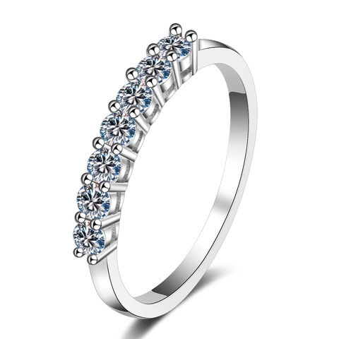 Luxus 925 Sterlingsilber Moissanit Ring Für Damen Geometrisches Sieben Steine Reihen-Design Ewigkeit Band Schmuck Geschenk
