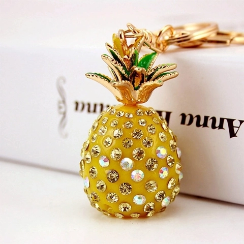 Pastoral Zinc Alloy Rhinestone Pineapple Keychain Sparkling Fruit Pendant Bag Accessory Gift For Women Key Ring