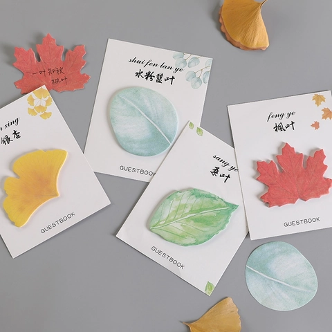 Leaf Shaped Sticky Notes Creative Ginkgo Maple Mulberry Decorative Self Adhesive Memo Pads For Student Office Stationery