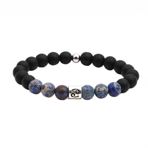 Zodiac Sign Beaded Bracelet Imperial Stone Matte Black Onyx Elastic Jewelry Gift For Men Women Astrology Theme