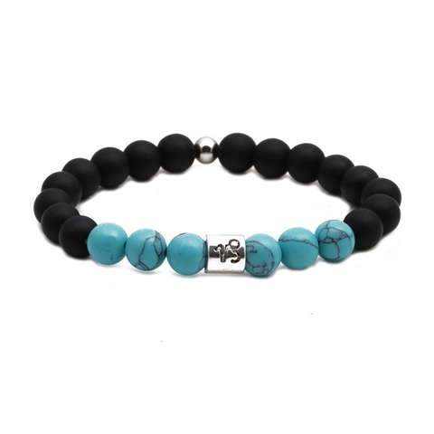 Sterrenbeeld Armband Mat Zwarte Steen Blauw Turkoois Legering Dierenriemteken Elastische Kralen Sieraden Cadeau Man