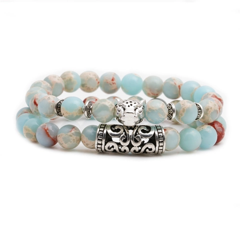 Natural Stone Bead Bracelet Bohemian Lion Head Buddha Skull Owl Elephant Charm Elastic Retro Ethnic Jewelry Men Women