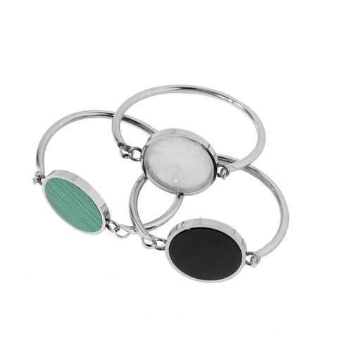 Bangle Armband Met Ronde Malachiet Schelp Onyx Inleg Verguld Koper Open Manchet Mode-Sieraden Voor Dames