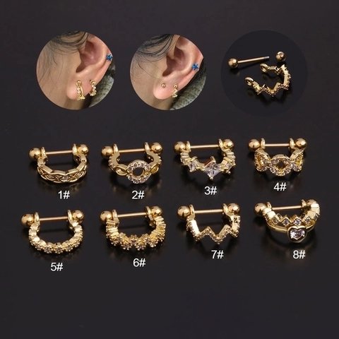 U-Form Knorpel Ohrring Bone Stud Edelstahl Kupfer Zirkon Eingelegt Mode Körperschmuck Für Frauen