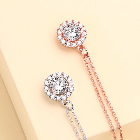 Round Halo Pendant Necklace With 925 Sterling Silver Round Cut Sparkling Cubic Zirconia For Women Elegant Jewelry Gift