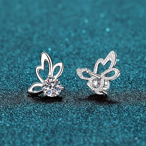 Elegant Butterfly Stud Earrings 925 Sterling Silver With Moissanite And Zircon Inlaid Dainty Jewelry For Women
