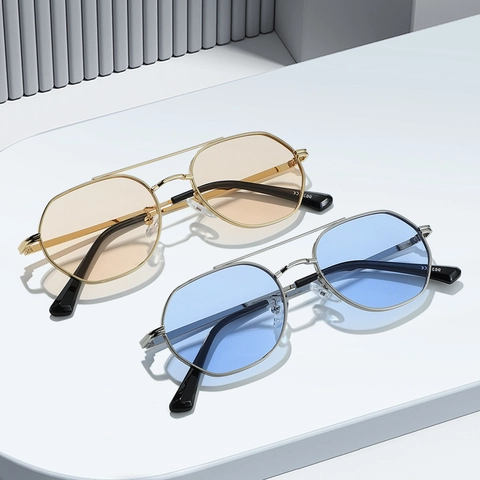 Gafas De Sol Poligonales Retro Montura Metálica UV400 Doble Puente Hexágono Hombre Mujer Conducir