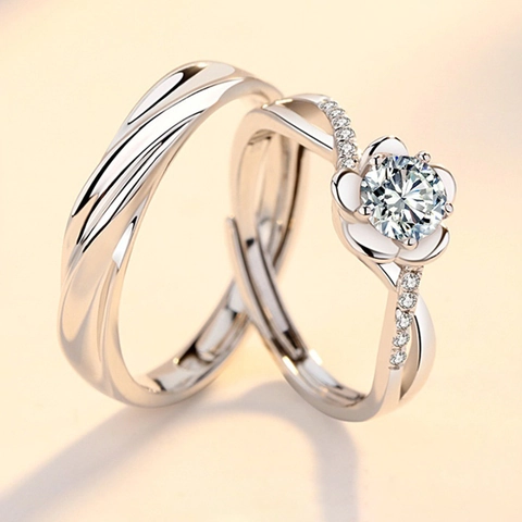 S925 Sterling Silber Pärchen Ringe Verstellbar Romantisch Blumen Welle Schmuck Geschenk Für Liebhaber Valentinstag