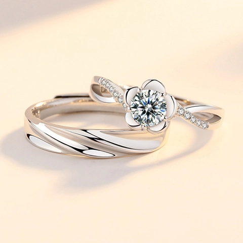 S925 Sterling Silber Pärchen Ringe Verstellbar Romantisch Blumen Welle Schmuck Geschenk Für Liebhaber Valentinstag