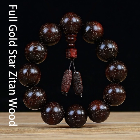 Buddhist Prayer Beads Bracelet Natural Blood Sandalwood Wood Beaded Necklace Ethnic Zen High Density Gold Stars For Men Women