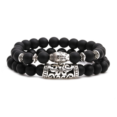 Bracelet Rétro en Pierre Naturelle Perles pour Hommes Femmes Gothique Crâne Lion Hibou Éléphant Tête de Bouddha Bijoux