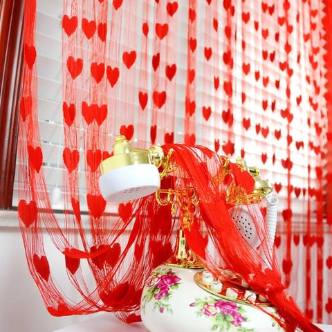 String Curtain Tassel Room Divider Heart Pattern Polyester Door Screen Decorative Drape Romantic Window Treatment