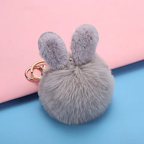 Lindo Llavero De Pompón Con Orejas De Conejo Oso Pelota De Peluche Piel Sintética Amuleto De Bolso Para Mujeres Niñas Mochila Accesorio